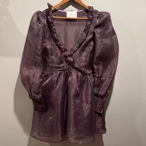 Selkie Plum Purple Ruffle Puff Puffy Sheer Flowy Mini Princess Fairy Dress